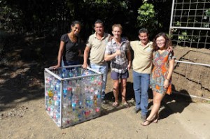 Group of workers who made the new recycle bins for a sustainable resource volunteer project