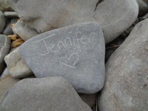 Crystal leaving her sisters name along the river bed