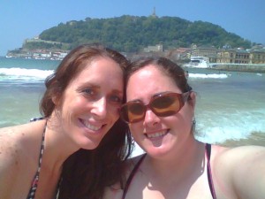 Crystal and Janine on the beach of San Sebastian